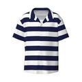 Easygdp Navy Blue And White Stripes Men s Casual Short-sleeved Shirt with Pocket and Button Suitable for Beach Vacation Leisure - XX-Large