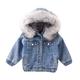 QUYUON Baby Girls Hooded Jeans Jacket Toddler Girls Denim Jackets with Hood Kids Winter Fleece Lined Warm Button-Down Long Sleeve Hoodies Jackets Outerwear Gray 5T-6T