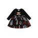 Canis Long Sleeve Tulle Dress for Girls Halloween Costume with Pumpkin and Ghost Print