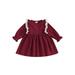 Hirigin Lovely Long Sleeve Dress with Ruffled Lace Patchwork for Girls