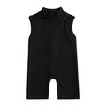 WREESH Toddler Baby Girls Onesie Jumpsuit Summer Solid Color Back Zip Sleeveless Bodysuit Jumpsuit Black