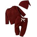 KTMKH Baby Girl Boy Fall Winter Clothes Autumn And Winter Long Sleeve Suit Solid Color Shirt Solid Color Pants Spring And Autumn Suit Hat Toddler Christmas Outfits For 0-3 Months