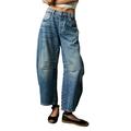 AMILIEe Womens Baggy Mid Rise Jeans Wide Leg Loose Boyfriend Denim Harem Cropped Pants