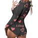 Manxivoo Valentines Day Gifts Women Valentine s Day Printing Long Sleeve Nightwear Jumpsuit Bodysuit Playsuit Romper Long Sleeve Jumpsuit for Women Black S