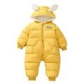 Toddler Baby Boys Girls Hood Quilted Puffer Romper Fleece Sherpa Lined Solid Long Sleeve Full Zip Down Jumpsuit with Ear Winter Warm Thicken Padded Bodysuit