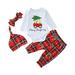 TAIAOJING Girl Pants Sets Two Pieces Baby Kids Boys Suit Christmas Letters Long Sleeve Top Pants Hat Hairband 4Pcs Set Outfits 0-3 Months