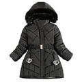 AherBiu Girls Puffer Coat Winter Clothes Zipper Button Stand Collar Belted Waist Hooded Quilted Jacket Outwear