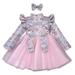 Kids Children Girls Long Sleeve New Year Mesh Princess Dress Thicken Warm With Bowknot Pink 140(5 Years-6 Years)