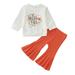 TAIAOJING Baby Girl Boy Christmas Outfit Toddler Kids Letters Prints Long Sleeves Tops Hoodies Pumpkin Prints Bell Bottom Pants 2Pcs Set Outfits 2-3 Years