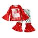 Christmas Outfit For Toddler Girls Flare Sleeve cartoon Prints Tops Bell-Bottomed Pants 2PCS Outfits Cute Suit For Autumn Winter