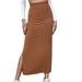 Homenesgenics Spring Dresses for Women Birthday Long A-Line Wrap Maxi Skirt Versatile Half Solid Color Elastic ped Hip Split/Brown-CyberÂ·Monday Deals