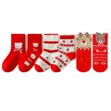 ASFGIMUJ 3 Pairs Baby Socks Fuzzy Children s Christmas New Year Red Socks Baby Cotton Socks Gift Box Gift Pack Stockings Short Socks