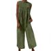 ShomPort Women Casual Cotton Linen Romper Sleeveless Crew Neck Tunic Romper Solid Color Jumpsuits Overall