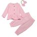 BOLUOYI Baby Girl Clothes Toddler Baby Girl Clothes Cotton Outfit Button Down Long Sleeve Tops Pants Headband 3Pcs Outfits Set