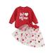 Qtinghua Newborn Baby Girls Valentine s Day Outfits Long Sleeve Letter Print Romper with Heart Tulle Skirt Outfits Red 6-9 Months