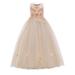 NIUREDLTD Flower Girl Dress Kids Girl Flower Solid Princess Pageant Gown Party Wedding Long Evening Dress Wedding Party Princess Dress Pageant Gown For Toddler Grils Beige Size 130