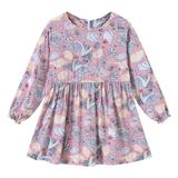 HBYJLZYG Floral Dress For Girls Toddler Baby Fashion Long Sleeve Floral Printed Skater Dress Round Neck Zipper Dress Suit 1-6 Years