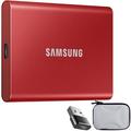 Samsung MU-PC1T0R T7 1TB Portable SSD USB 3.2 Gen2 Red Bundle with Converter Adapter Type C Adapter + Vivitar Hard Shell Case (White)