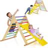 Goplus - 3 en 1 Triangle Montessori Pliable avec Toboggan, Rampe Parcours d'Escalade Montessori