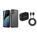 Accessories Bundle for Motorola Moto G Power 5G 2024: Dual Layer Tough Magnetic Shockproof Cover Case Tempered Glass Screen Protector 10W Wall Charger USB-C Cable - Gray