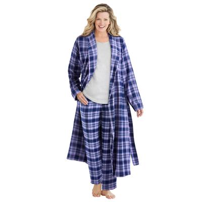 Plus Size Women's Long Flannel Robe by Dreams & Co. in Evening Blue Plaid (Size 4X)