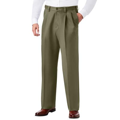 Men's Big & Tall Relaxed Fit Wrinkle-Free Expandable Waist Pleated Pants by KingSize in Olive (Size 52 40)