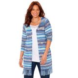 Plus Size Women's Ombre Tassel Hem Duster by Catherines in Denim Blue Combo (Size 3X)