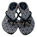 Kate Spade Shoes | Kate Spade Ny Shoes Navy And White Bow Charm Genuine Leather Thongs Flip Flops | Color: Black/White | Size: 9