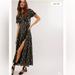 Free People Dresses | Free People Magdalena Printed Form Fitting Puff Sleeve Slit Vintage Midi Dress 2 | Color: Black/Yellow | Size: 2