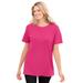 Plus Size Women's Thermal Short-Sleeve Satin-Trim Tee by Woman Within in Raspberry Sorbet (Size M) Shirt