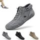 Italian Handmade Suede Velcro High Boots, Men's Soft Suede Leather Casual Sneakers Non-Slip Breathable High Boots Walking Shoes (Color : Grey, Size : 43 EU)