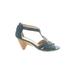 Pazzo Heels: Slip-on Chunky Heel Casual Teal Solid Shoes - Women's Size 9 - Open Toe