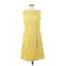 New York & Company Casual Dress - A-Line High Neck Sleeveless: Yellow Print Dresses - Women's Size 6