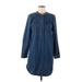 J.Crew Factory Store Casual Dress - Shirtdress High Neck 3/4 sleeves: Blue Solid Dresses - Women's Size Medium