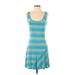 Calvin Klein Casual Dress - A-Line Scoop Neck Sleeveless: Teal Stripes Dresses - Women's Size 4