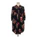 New York & Company Casual Dress - Shirtdress: Black Floral Motif Dresses - Women's Size X-Large