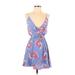 Express Casual Dress - Wrap: Blue Floral Motif Dresses - Women's Size X-Small