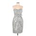 Badgley Mischka Cocktail Dress - Sheath Strapless Sleeveless: Silver Solid Dresses - Women's Size 10