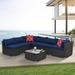 Weather Resistant 7-piece Patio Furniture Set Outdoor Wicker Modular Combination Upholstered Couch with Tempered Glass Table