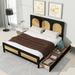 Platform Wood Bed Frame with 2 Drawers - Clean Lines Design Storage Bed with Rattan Window Design Headboard and Footboard
