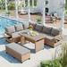 Brown 5-Piece Outdoor Patio PE Wicker Rattan L-Shaped Sectional Sofa Set