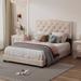 Grounded Wood Slat Bed Plush Velvet Wingback Bed Curve Heart Headboard Edge Rivets Tufted Frame - Regular Low Profile Bed