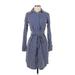 Calvin Klein Casual Dress - Shirtdress Collared Long sleeves: Blue Dresses - Women's Size 4