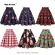 Spring Birds Animal Print Floral Skirt for Women SS0012 Navy Blue Vintage Cotton Pleated High Waist