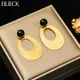 EILIECK-Boucles d'oreilles ovales en acier inoxydable pour femmes bijoux d'oreille en pierre noire