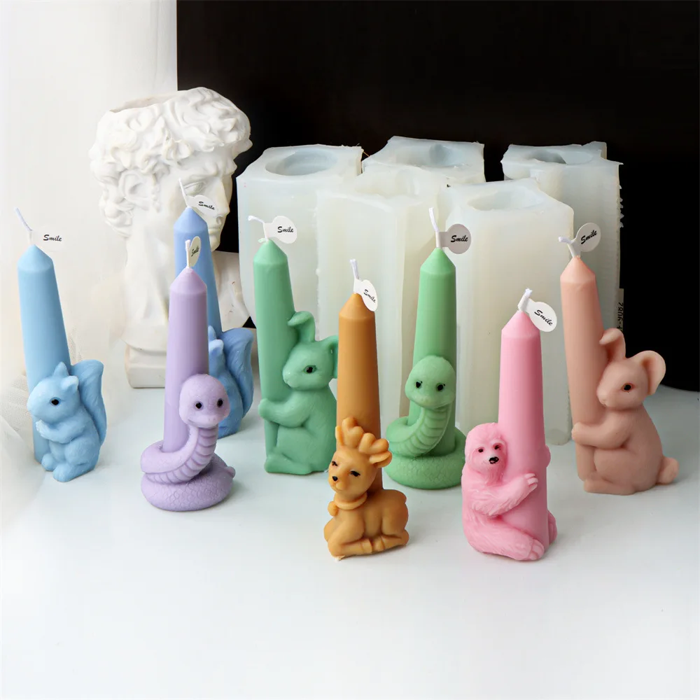 Tier Bleistift geformte Kerzen form Schlange Kaninchen Eichhörnchen Säule Faultier Silikon form Schokoladen kuchen Dekoration Dekoration Party Image
