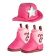 3Pcs Pink Cowboy Cake Decorations Cowboy Hat Boot Cake Toppers Western Cowgirl Birthday for Western