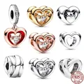 Hot Sale Original 925 Sterling Silver Openwork Heart & Two-tone Radiant Heart Dangle Charm Bead Fit