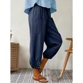 Patched Pockets Button Front Crop Pants Casual Loose Pants For Spring & Summer Women's Clothing