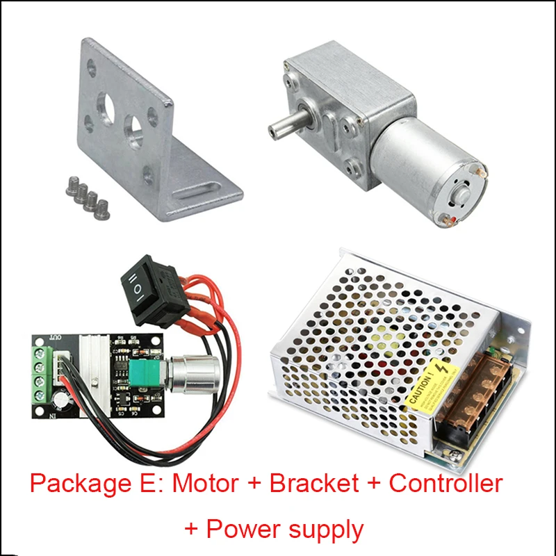 JGY370 DC 6V 12V 24V Schneckengetriebe-Untersetzungsmotor + Halterung + Geschwindigkeit + Controller + Netzteil Metallgetriebe Schnecken-Turbo-Getriebemotor 1,2-25 kg Image